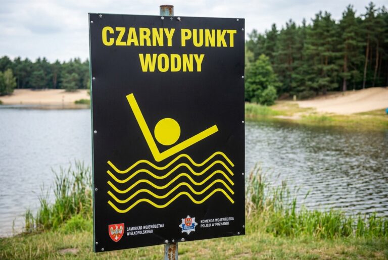 114 czarnych punktów wodnych na Mazowszu. Policja ostrzega przed wakacjami Tablica „Czarny Punkt Wodny" oznaczająca niebezpieczne miejsce kąpieli nad jeziorem