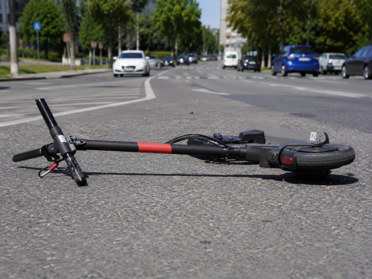Parysów: 11-latek przewrócił się na hulajnodze. Z obrażeniami głowy trafił do szpitala Złamana hulajnoga na ulicy.